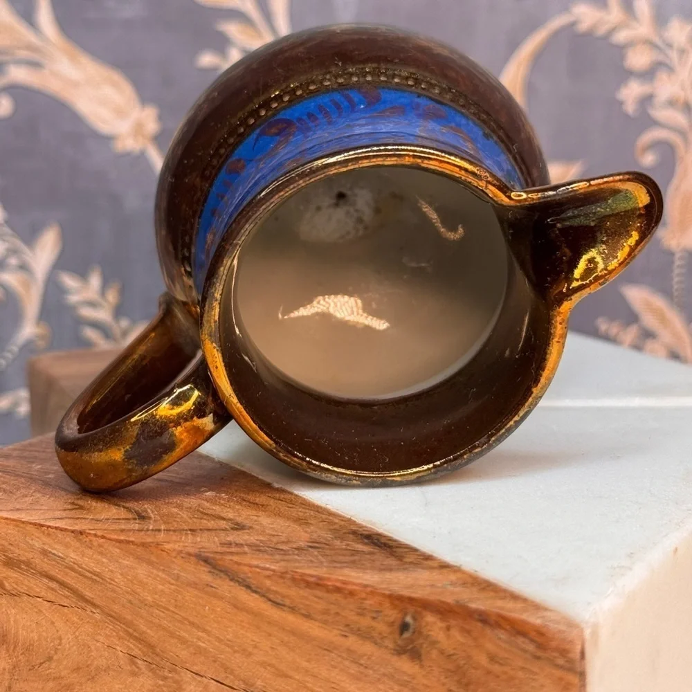Antique 19th Century English Copper Luster Blue Floral Band Creamer Lot B